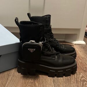 Prada Black Leather Boots with Side Pouch